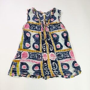 Lola Abstract Floral Ikat Patchwork Global Tribal Eclectic Boho Artsy Tunic Top